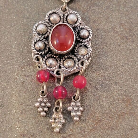 Vintage Sterling Carnelian Tribal Middle Eastern Y Necklace - Picture 5 of 7